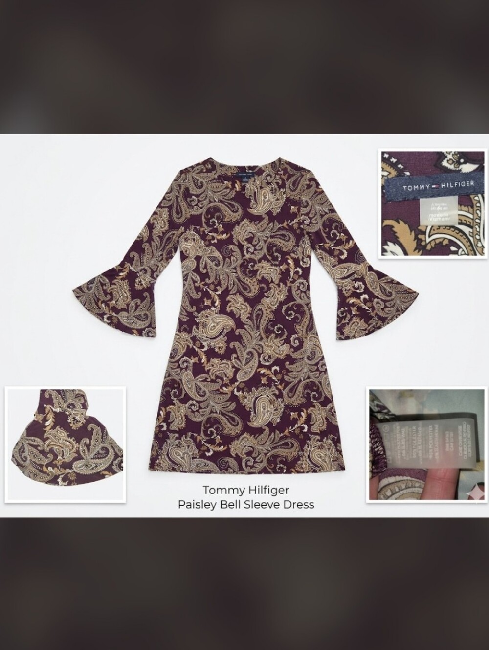 Tommy Hilfiger Paisley A-Line Dress in Plum and Gold